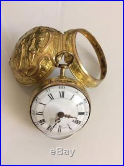 Gold Filled Plated Pair Case Repousse Verge Fusee Pocket Watch