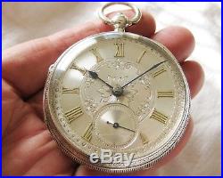 Gorgeous Sterling Silver English lever Pocket watch, engraved case Year 1889