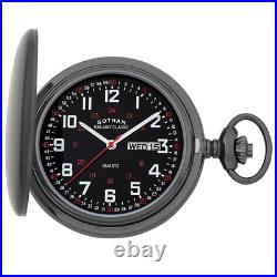 Gotham Men's Gunmetal Stainless Steel Analog Quartz Day/Date Hunter Pocket Watch