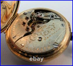 HAMPDEN pocket watch & DUEBER 14k GOLD filled case 3/0s 15j LADIES PENDANT