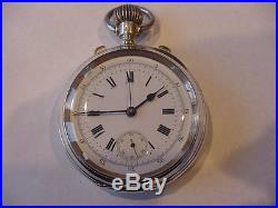 HIGH GRADE 18-size SWISS 1884 CHRONOGRAPH 800 FINE STERLING SILVER CASE! Nice