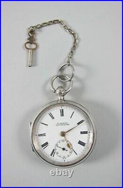 H Samuel of Manchester Antique Fusee Pocket Watch Sterling Case Runs Great