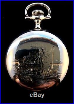 Hamilton 16s 21Jewel 992 Railroad Pocket watch Train Engraved Case Extra Fine