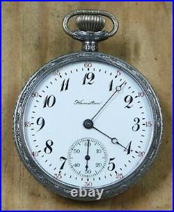 Hamilton 16s pocket watch runs great + display case 1914 lot d250