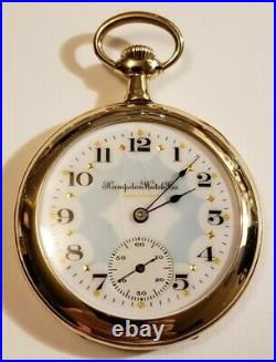 Hampden 12S. 17 jewels adj. Fancy dial grade 310 14K. G. F. Case (1912)