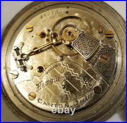 Hampden 18S. 15J. Adj. Grade 60 mint fancy dial gold trimmed (1887) display case