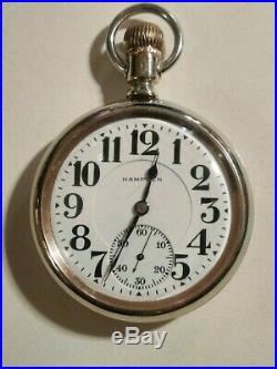 Hampden (1915) 16S. 21 jewels adj. Grade 105 railroad pocket watch nickel case
