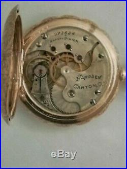 Hampden 6S. 15 jewels fancy dial (1896) 14K gold filled pie crust hunter case