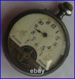 Hebdomas Pocket Watch open face silver case 49 mm. In diameter