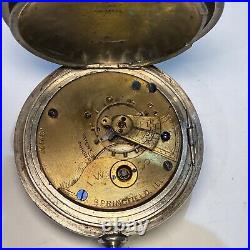 Illinois Springfield Key Wind Pocket Watch Unusual Foldout Coin Silver Case Runs