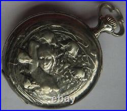 Invar chronometer pocket watch open face silver carved case 51 mm. In diameter