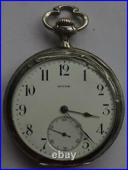 Invar chronometer pocket watch open face silver carved case 51 mm. In diameter