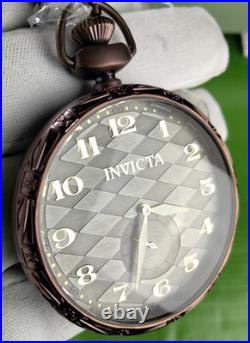 Invicta Quartz Vintage Pocket Watch 34570 Brown SS Case Chain Metal Dial WR30M