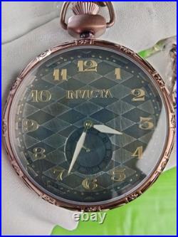 Invicta Quartz Vintage Pocket Watch 34570 Brown SS Case Chain Metal Dial WR30M