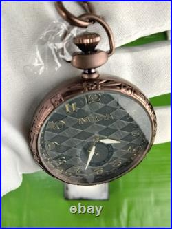 Invicta Quartz Vintage Pocket Watch 34570 Brown SS Case Chain Metal Dial WR30M