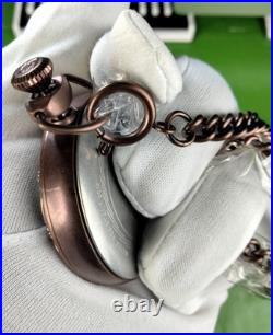 Invicta Quartz Vintage Pocket Watch 34570 Brown SS Case Chain Metal Dial WR30M