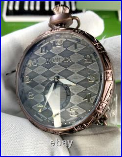 Invicta Quartz Vintage Pocket Watch 34570 Brown SS Case Chain Metal Dial WR30M