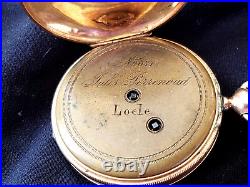 Jules Perrenoud Swiss Gold Pocket Watch Pendant withChain&Case 1874 Antique WORKS