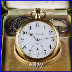 La Maisonnette Open Face 53mm Pocket Watch With Case and Papers 95,2g 18K Gold