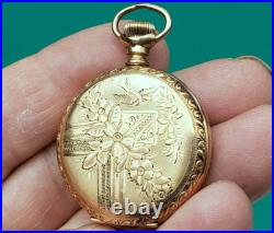 Ladies Pocket Watch 14K Gold Filled Dueber Hampden 3/0s LS Hunter Pendant AS IS
