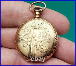 Ladies Pocket Watch 14K Gold Filled Dueber Hampden 3/0s LS Hunter Pendant AS IS