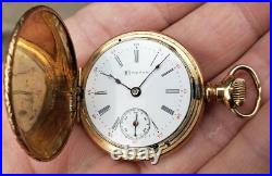 Ladies Pocket Watch 14K Gold Filled Dueber Hampden 3/0s LS Hunter Pendant AS IS