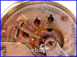 Large 18SZ Elgin Pocket Watch-Cut-away Dial in Nickel Silver Case. Serviced-15J