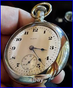 Large Vintage 1919 Elgin Display Case 18s Pocket Watch Runs Kps Time (video)