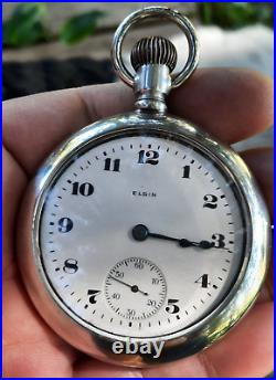 Large Vintage 1919 Elgin Display Case 18s Pocket Watch Runs Kps Time (video)