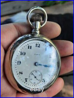 Large Vintage 1919 Elgin Display Case 18s Pocket Watch Runs Kps Time (video)