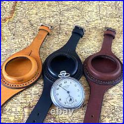 Leather Pocket Watch Case Strap Molnija New Genuine Military 45 mm Handmade