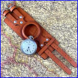 Leather Pocket Watch Case Strap Molnija New Genuine Military 50 mm Handmade