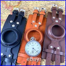 Leather Pocket Watch Case Strap Molnija New Genuine Military 50 mm Handmade