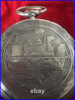 Ligne Droite Case Pocket Watch Carriage Silver 800 Locomotive Antique 1800