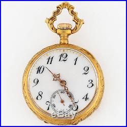 Longines 14K Solid Gold High Relief Ornate 21.5mm Ladies Pocket Watch Swiss Case