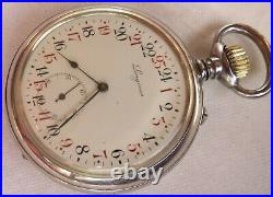Longines 24 Hours Pocket Watch Open Face Nickel Chromiun Case 55 mm in diameter