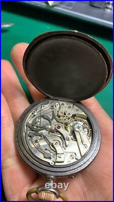 Longines Chronograph Pocket Watch Open Face Gun Case 52 mm. In diameter