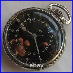 Longines GTC 24 hours military chronometer pocket watch open face silver case