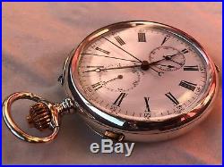 Longines Rattrapante Chronograph Pocket watch open face silver case enamel dial