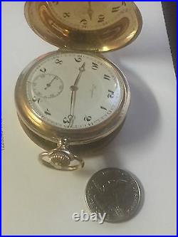 Longines pocket watch 14k solid gold hunter case clean with 18k chain