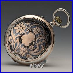 Longines pocket watch 1911 Antique Niero decorated silver side case working