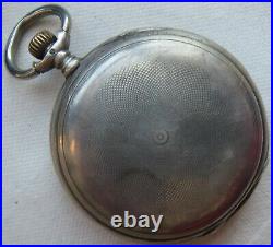 Longines pocket watch silver hunter case enamel dial 50 mm. In diameter