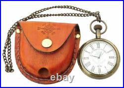 Lot Of 5 Nautical Vintage Marine Antique 2 Brass Pocket Watch With Leather Case