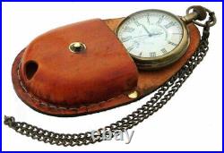 Lot Of 5 Nautical Vintage Marine Antique 2 Brass Pocket Watch With Leather Case