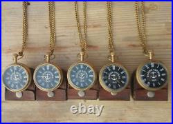 Lot Of 5 Pcs Vintage Antique Marine Anchor Brass Pocket Watch With Leather Case