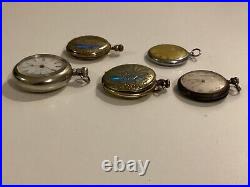 Lot Of 5 Swiss Made Pocket Watches. Waltham. Expoga. Remontoir. Diana. Corveta