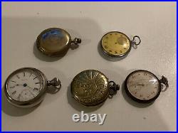 Lot Of 5 Swiss Made Pocket Watches. Waltham. Expoga. Remontoir. Diana. Corveta