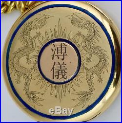 MUSEUM 18k gold&enamel Dragons case Longines CHRONOMETER watch. Chinese market