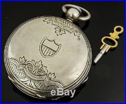Marion N. J Watch Co Coin Silver Key Wind Hunting Case Pocket Watch Circa 1872