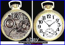 Mint Main Liner Gold Plated Display Case Pocket Watch ILLINOIS Bunn Special